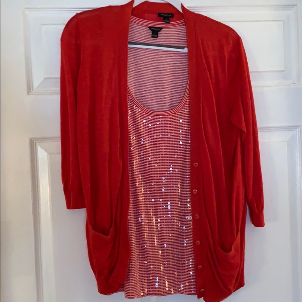 Red Sweater and Red Stripped Tank Top